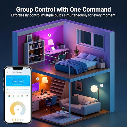 TJOY Smart Light Bulbs, Bluetooth WiFi Led Bulb Compatible with Alexa &Google Assistant, RGB Color Changing Alexa Bulb, 9W(60W Equivalent), A19 E26 800LM, 2.4Ghz WiFi only,2 Pack
