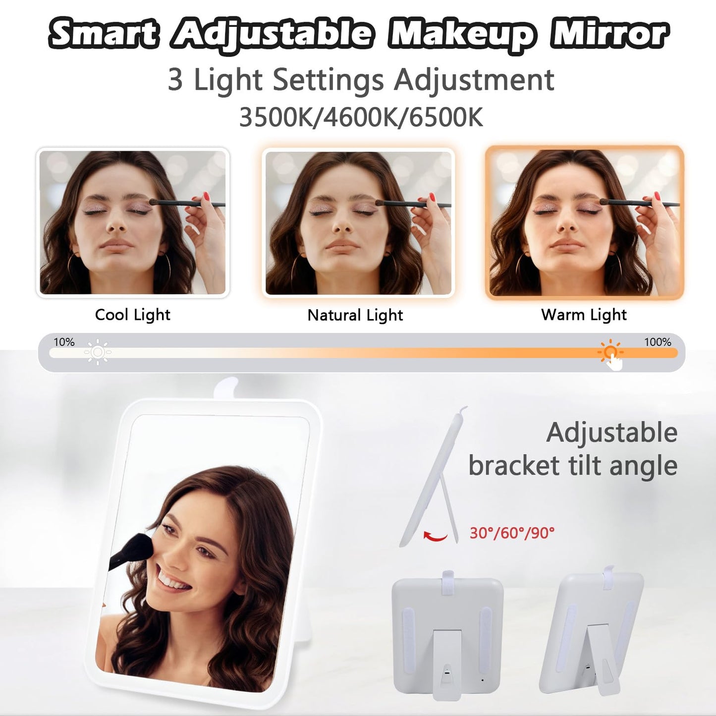 Travel Makeup Bag with Light Up Mirror, Portable Makeup Bag with Led Light Women Waterproof Makeup Travel Case adjustable dividers Rechargeable Vanity Mirror with 3 Color Lights (NO Shoulder Strap)
