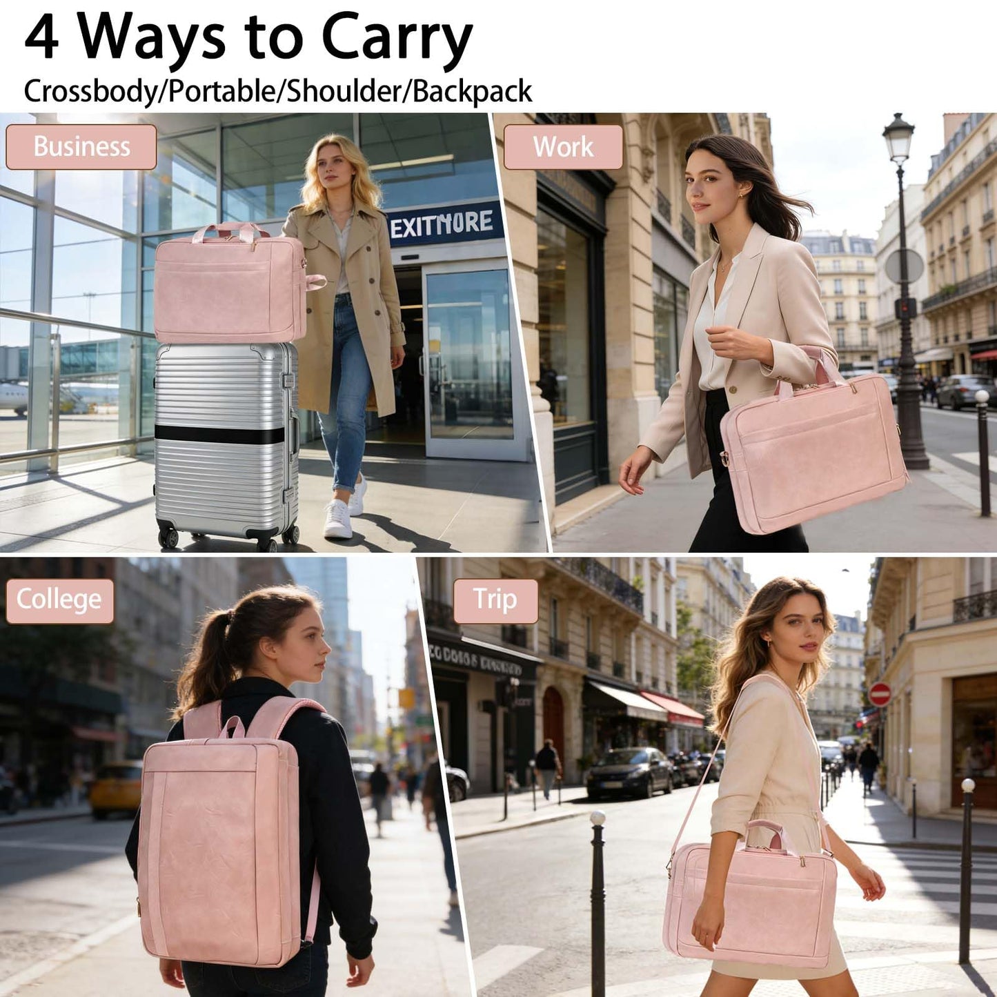 Stuery Faux Leather Messenger Bag for Men 17-17.3 Inch: Laptop Bag Briefcase Computer Handbags Shoulder Crossbody Bag with Padded Laptop Sleeve for Work College Travel, PU Pink