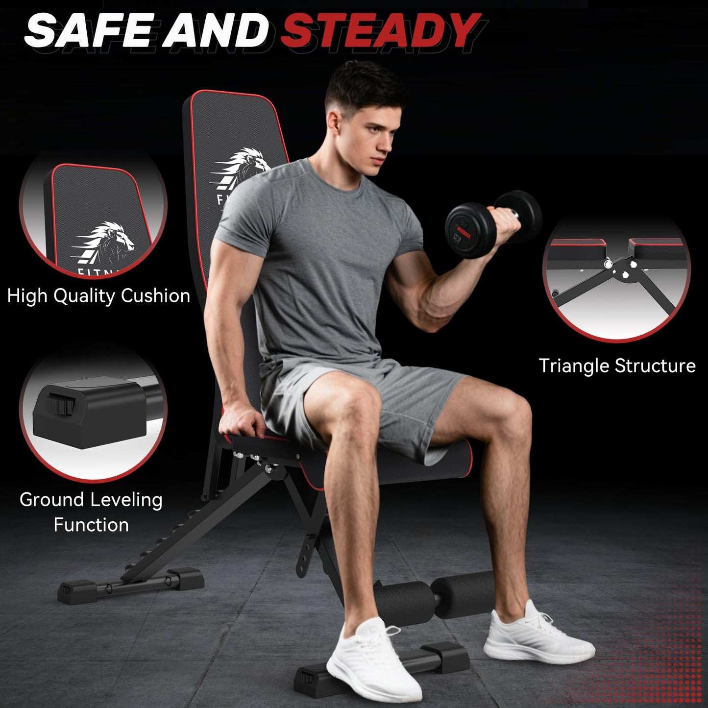 Dskeuzeew Weight Bench with Storage Bag, 7 Backrests Adjustable Bench Press Load 660LBS Weight Capacity, Incline Decline Flat Foldable Workout Bench for Home Gym Garage Strength Training