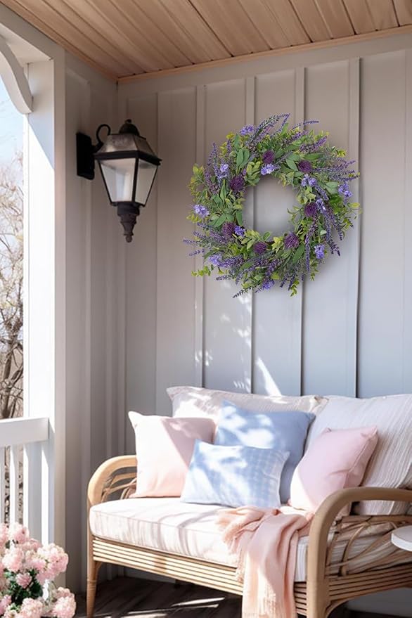 Lavender Wreath for Front Door Spring Summer Wreaths for Front Door, 22 Inch Doors Wreaths for Front Doors Outside All Season, Summer Wreath for Home Wall Window Party Wedding Decor Indoor Outdoor