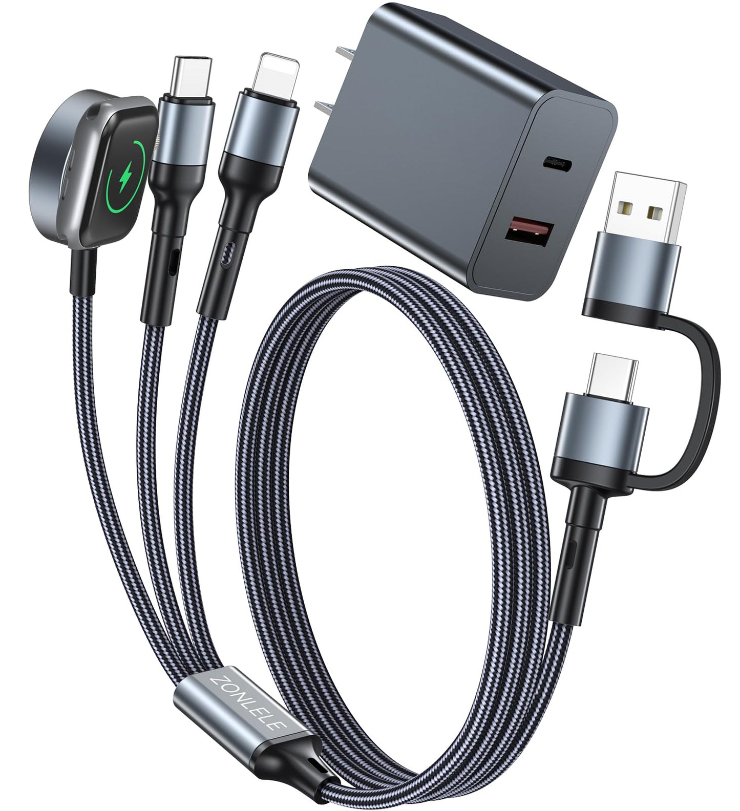 Upgraded Travel Essentials for Apple Watch Charger 3 in 2 Multi Charging Cable for iPhone 17 iWatch Charger USB C Cord, Car RV Camping Essentials Compatible with iWatch Ultra/SE/11 & iPhone 16/15-12