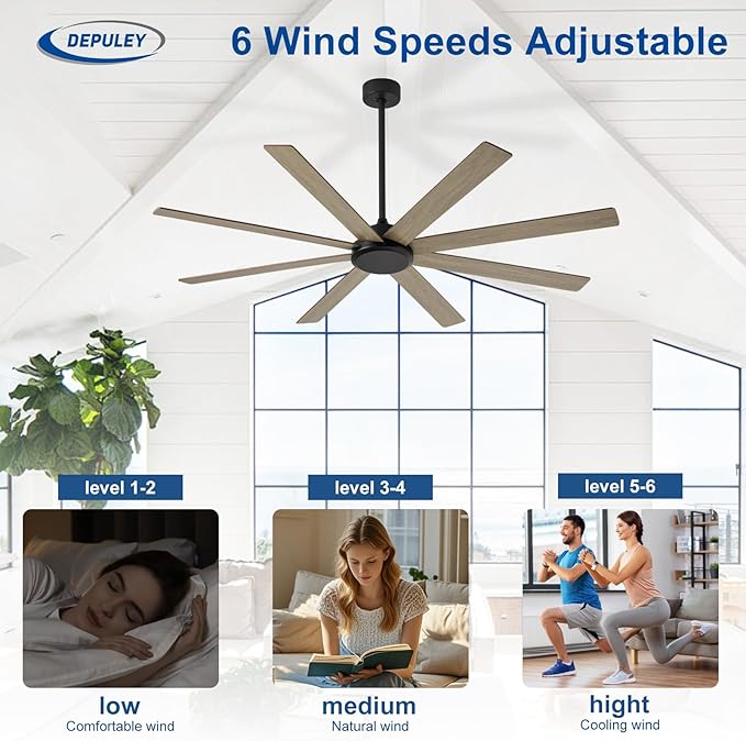 Depuley Large Ceiling Fan without Light: 66 Inch Indoor/Outdoor Fan Reversible DC Motor 6 Speed - Dual 8 Blades Big Ceiling Fans with No Light for Living Room Covered Patio, Wood Color