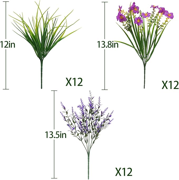 36pcs Faux Plants Outdoor, Uv Resistant Artificial Plants Outdoor Fake Flowers Plants Plastic Greenery Shrubs for Outside Window Box Garden Patio Porch Home Decor (Mixed Purple)