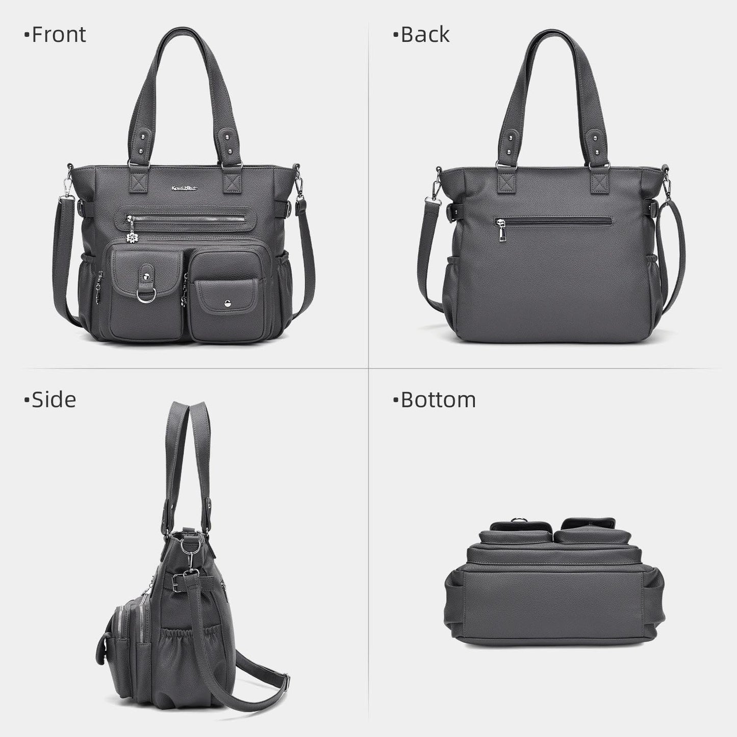 KouLi Buir Large Crossbody Bag for Women, Shoulder Bag Tote Handbag with Adjustable Strap, Vegan Leather Hobo Bags for Work Travel(Charcoal Gray)