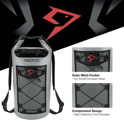 Piscifun Dry Bag, Waterproof Floating Backpack 10L with Waterproof Phone Case for Boating, Kayaking, Fishing, Grey 10L