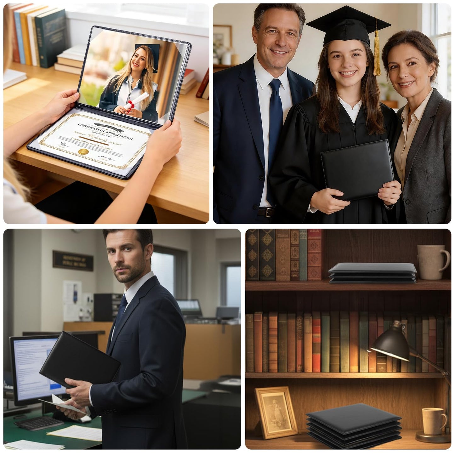 Diploma Cover 8.5 x 11 Certificate Holders for Letter-Sized Award Padded Menu Cover - Black Leather
