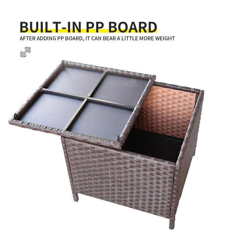 Valita Goognice Outdoor PE Wicker Side Table with Storage Patio Resin Rattan End Table Square Container for Furniture Covers, Toys and Gardening Tools Brown