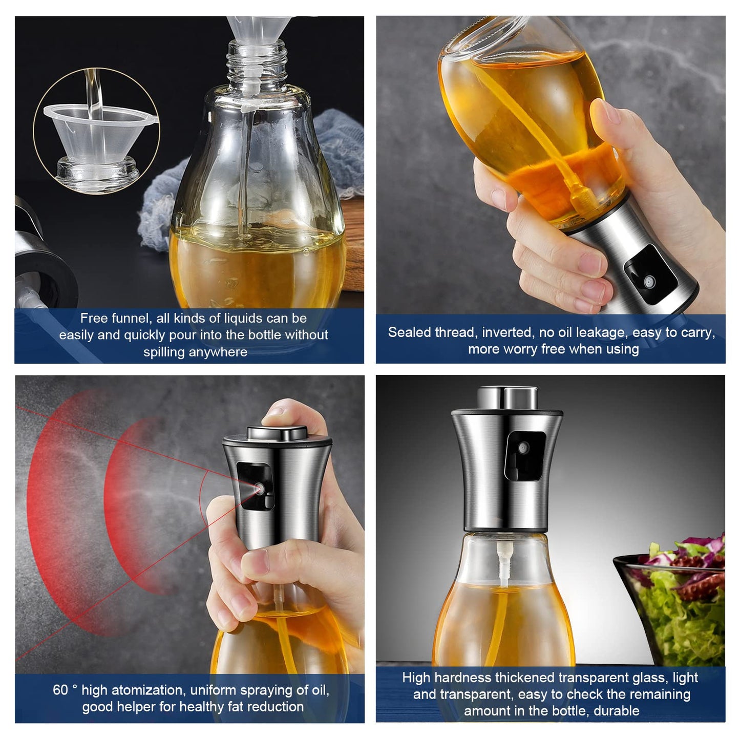 Oil Sprayer for Cooking,Olive Oil Fine Mist Sprayer - 200ML Mister Bottle for Cooking, Baking, and Air Fryer - Avocado and Canola Oil Dispenser - Kitchen Gadget Essentials