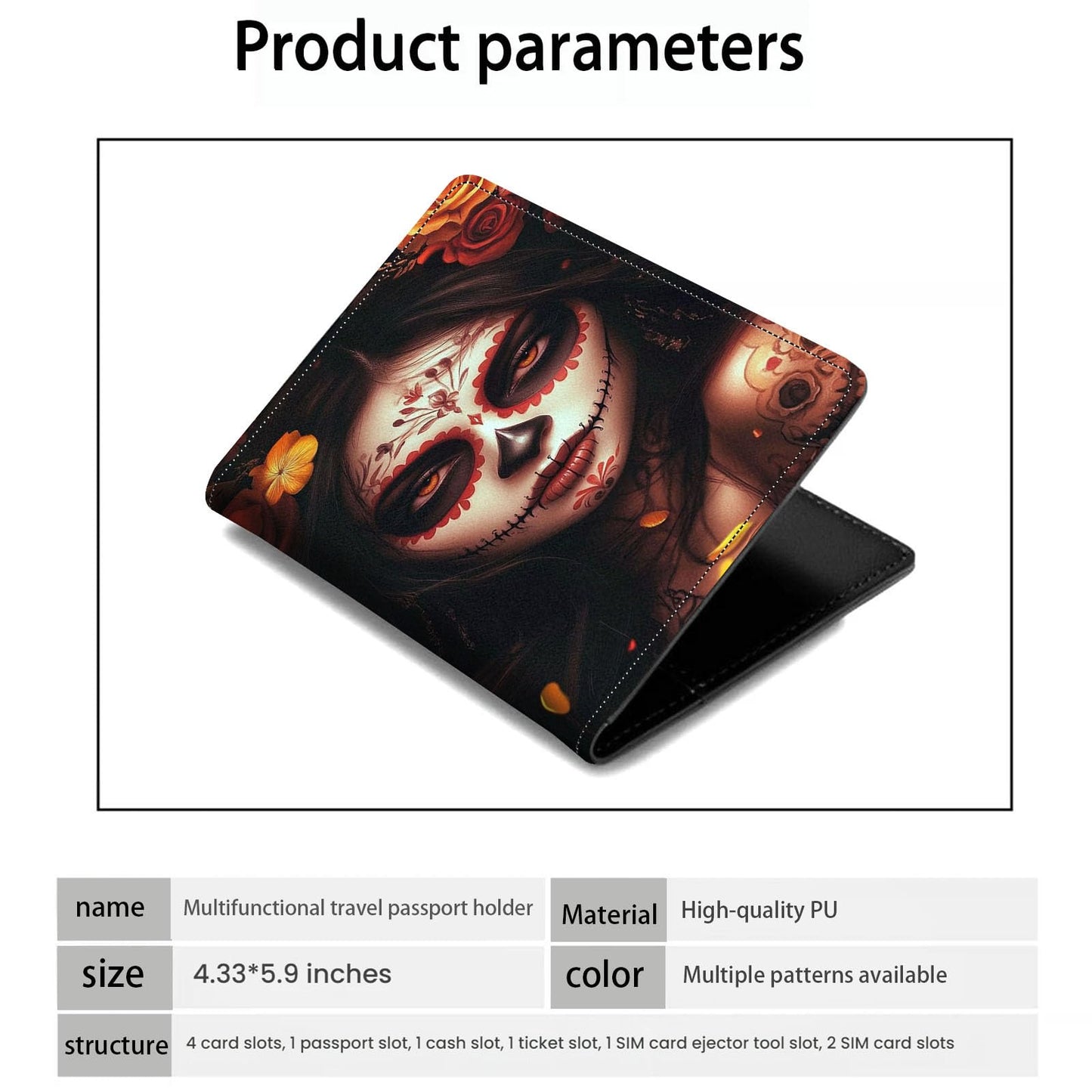 ZXYBNMLE Passport Holder Wallet Cover Case,RFID Blocking Passport Cover,Large Capacity Travel Wallet with Multi Card Slots (Day of The Dead Girl Art)