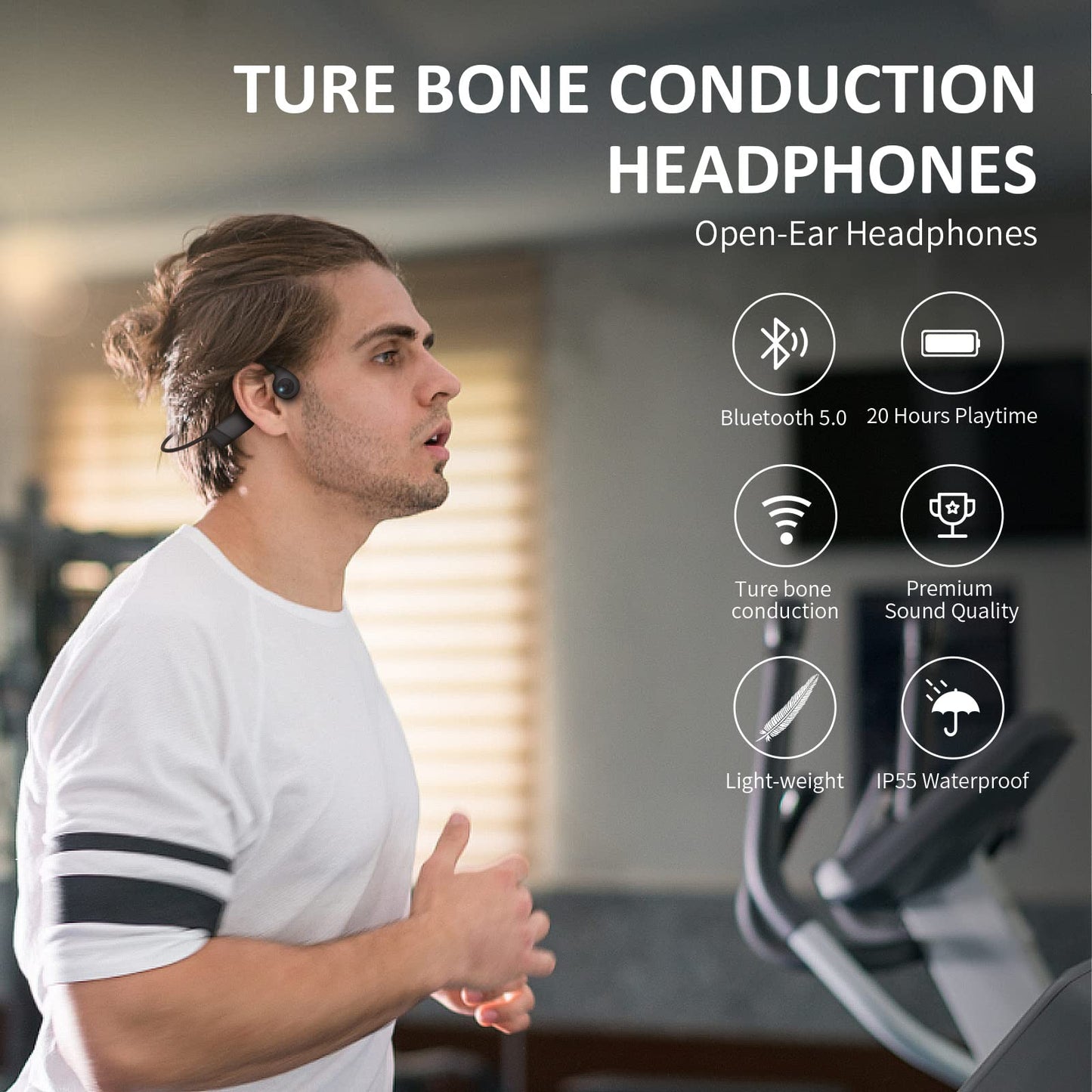 Rakklor Bone Conduction Headphones - Open-Ear Headphones with MIC, Bluetooth 5.4, 20Hr Long Battery Life, IPX5 Waterproof for Sports Workouts Cycling Running Gym Hiking,Black