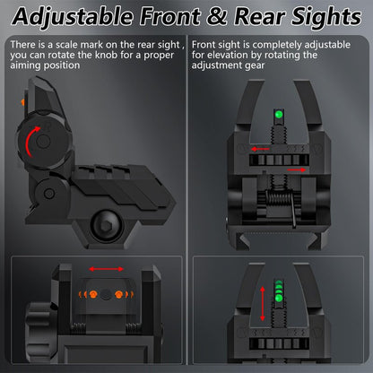 JORMIX Folding Fiber Optic Sights Flip Up Sights Front and Rear Back up Sights for Picatinny Weaver Rails with Red Green Full Dots Polymer (Front Green+Back Red)