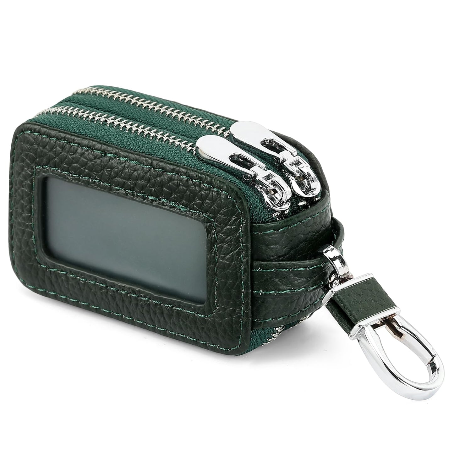 SENDEFN Car Key Fob Case Double Zipper Leather Smart Remote Keychain Protector Holder with Transparent Window
