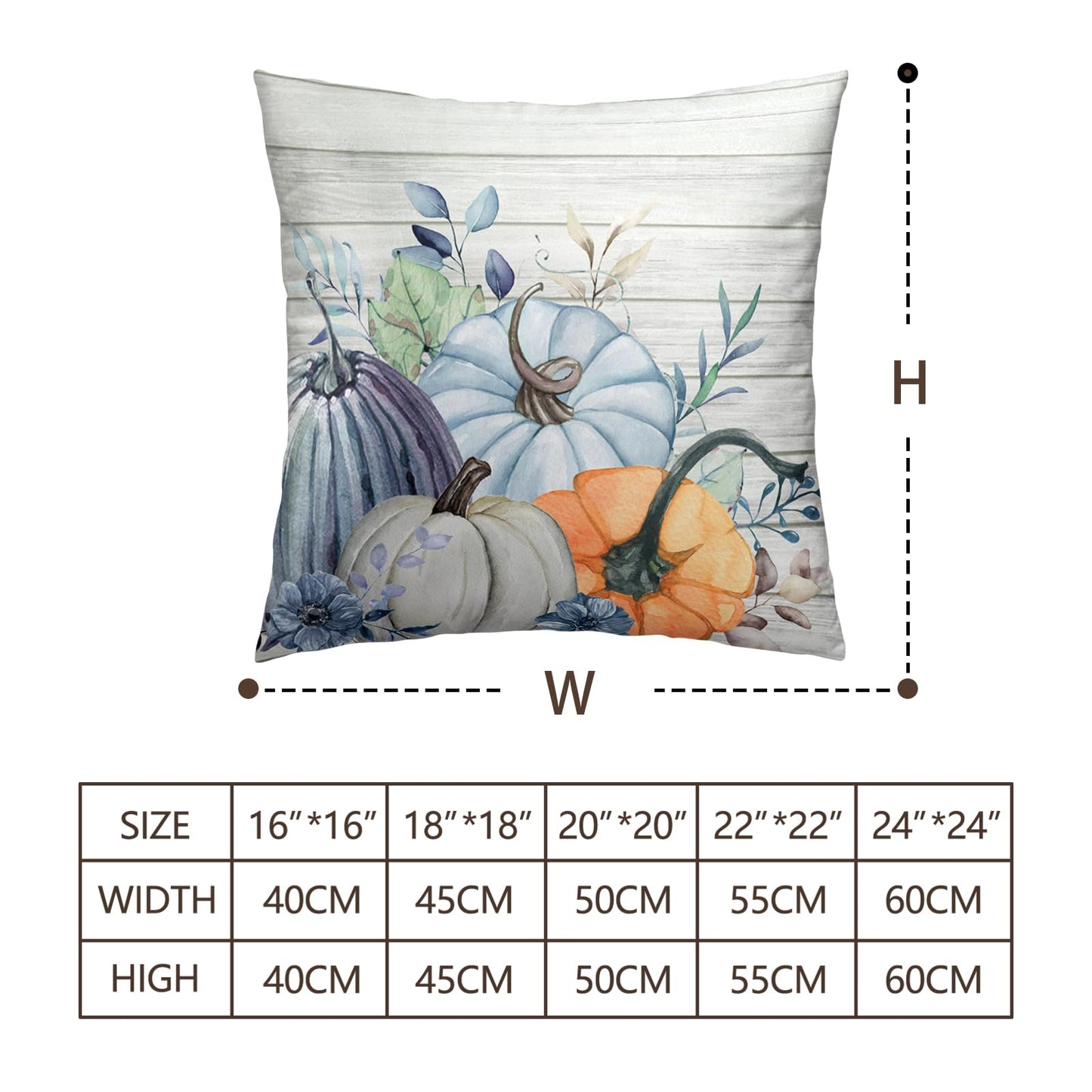 Wnoesat Fall Blue Teal Throw Pillow Covers 16x16 Pumpkin Leaves Print Pillow Cases Set of 2 Thanksgiving Decorations Autumn Harvest Holiday Cushion Cover for Farmhouse Living Room Decor