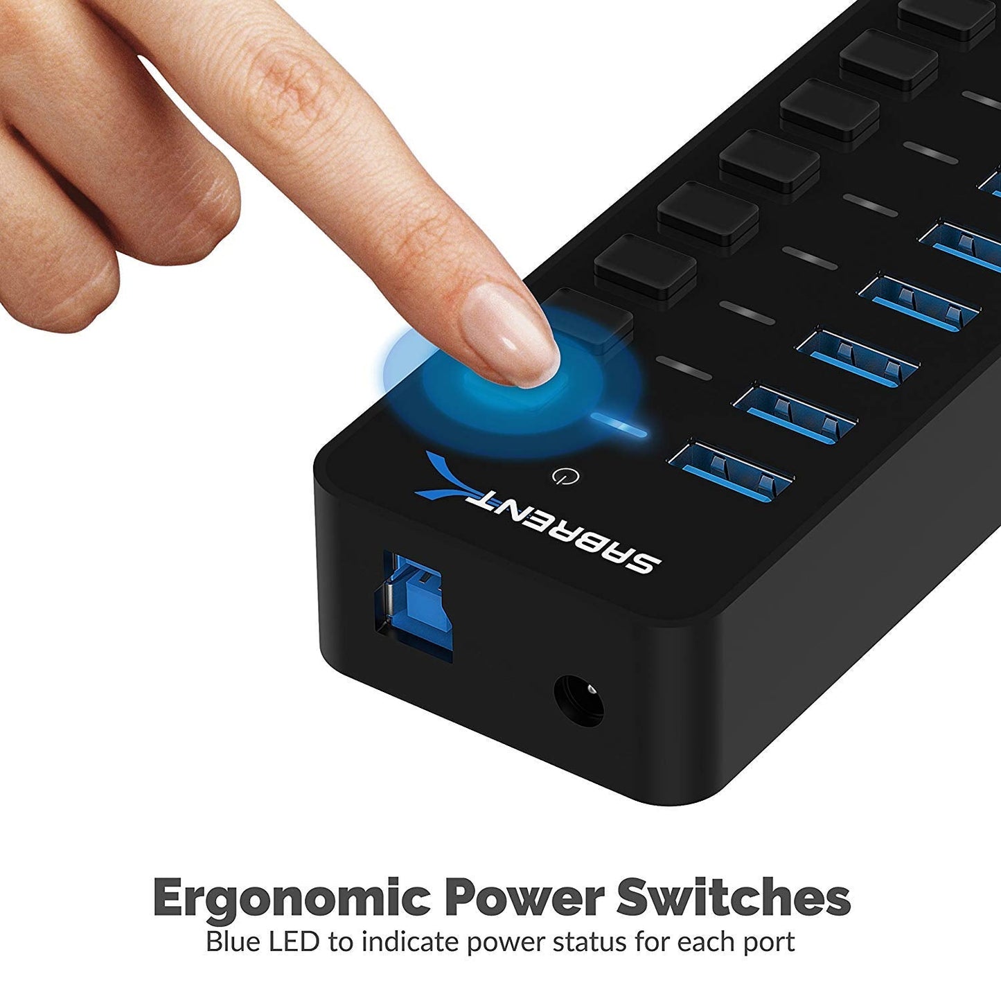 SABRENT 10-Port USB 3.0 Hub, Individual Power Switches and LEDs, 3 Smart Charging Ports, 60W Power Adapter, for PC, Mac, Xbox, PS5, Laptop, Desktop, USB Devices (HB-B7C3)