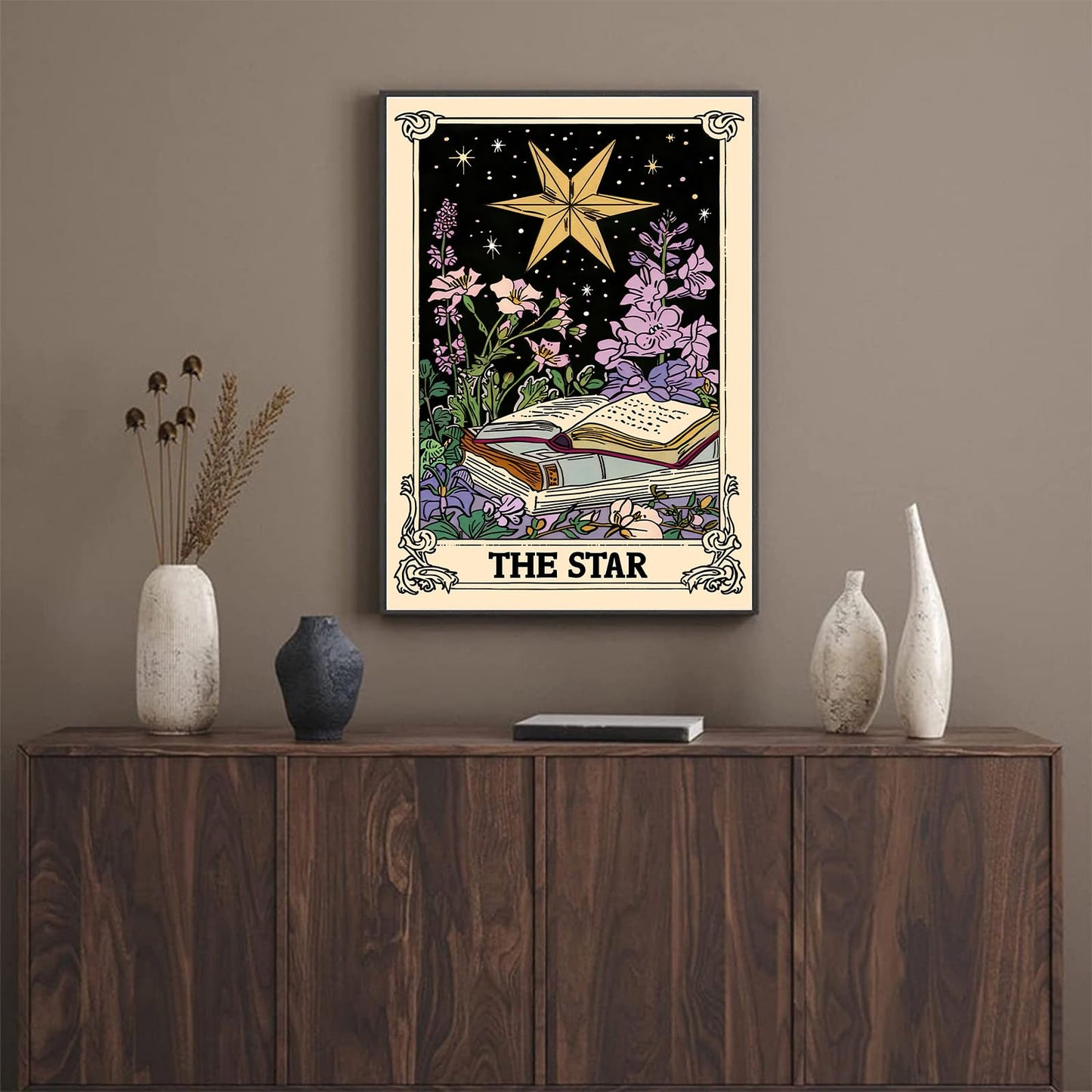 Retro Bohemian-style star Tarot card wall art aesthetics Astrology Tarot card magic bedroom aesthetics wall art decoration room bedroom living room 16x24inch Unframed