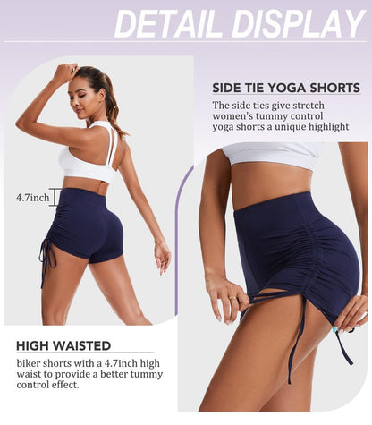 FULLSOFT 5" High Waisted Biker Shorts Tummy Control - Spandex Yoga, Workout, Cycling, Volleyball, Dance, Athletic Shorts(Navy Blue,Small-Medium)