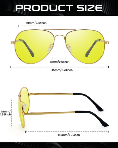 SODQW Aviator Night-Driving Glasses, Night-vision Goggles Anti Glare Polarized Yellow Lens, Fashion Safety Glasses (Gold Frame/Yellow Night-Driving Glasses)