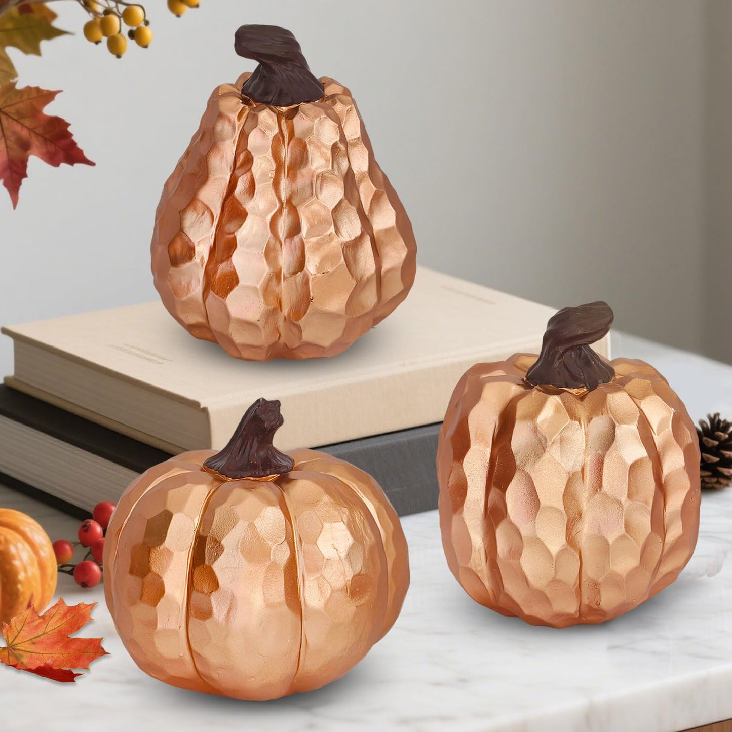 Binqiuu 6Inch Fall Pumpkin Decor Set of 3, Resin Pumpkins Thanksgiving Table Decor, Faux Pumpkins Suitable for Fall Home Decor,Fall Table Decorations,Fall Mantel Decor