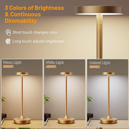 Cordless Table Lamp Rechargeable - 6000mAh LED Battery Operated Table Light - Portable Touch Dimmable Outdoor Waterproof Table Lamps for Patio Restaurant Dining (2 Bronze)