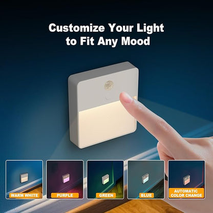 LED Night Light with Motion & Dusk Sensor, 2-Pack, Battery-Powered & Rechargeable, Multi-Color Adjustable, Dimmable
