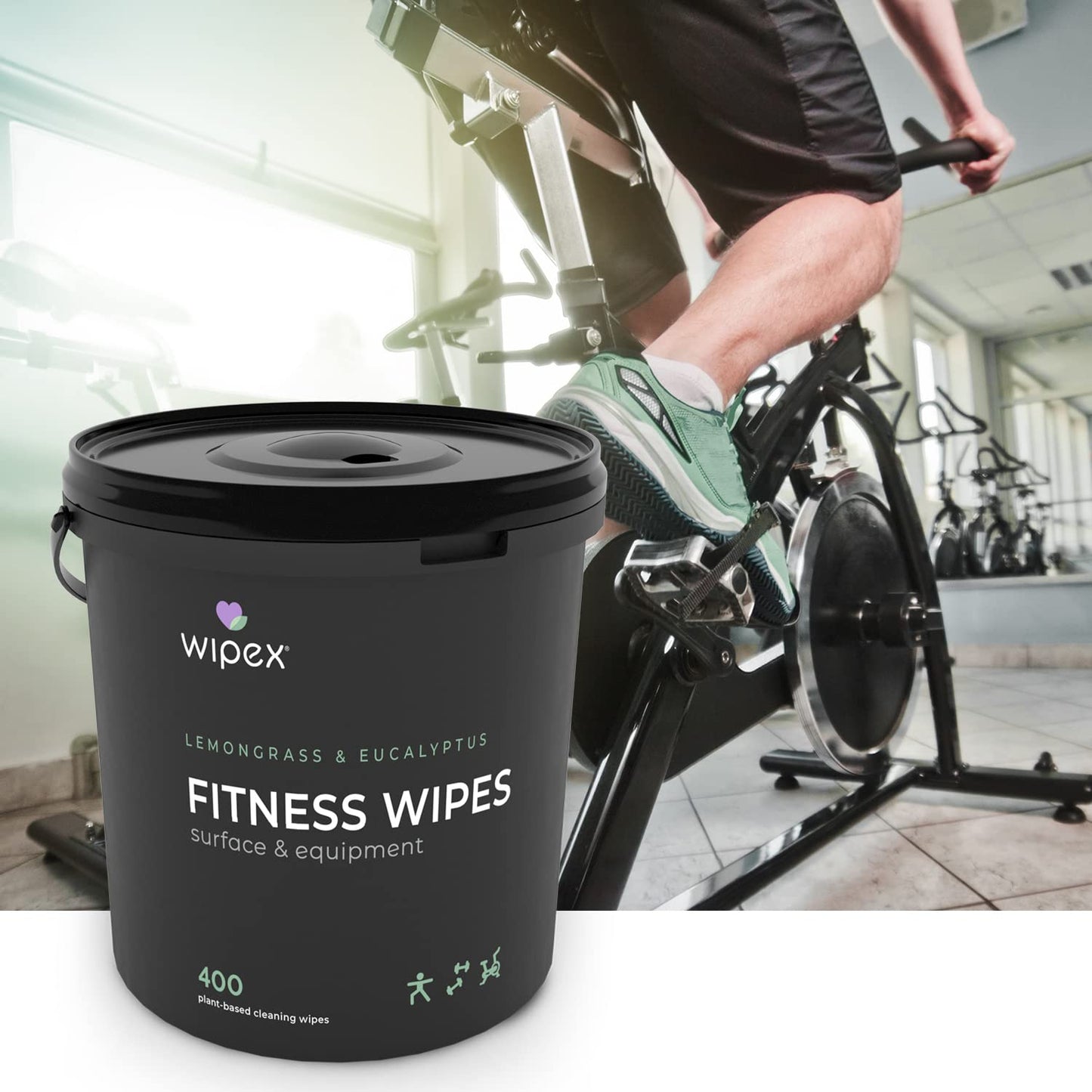 Wipex Yoga Mat Cleaner Wipes - Plant-Based Lemongrass, Eucalyptus & Vinegar Wipes for Gym & Fitness Equipment & All Purpose Gym Cleaning - Safe for Peloton Bikes & Treadmills - 400 Count