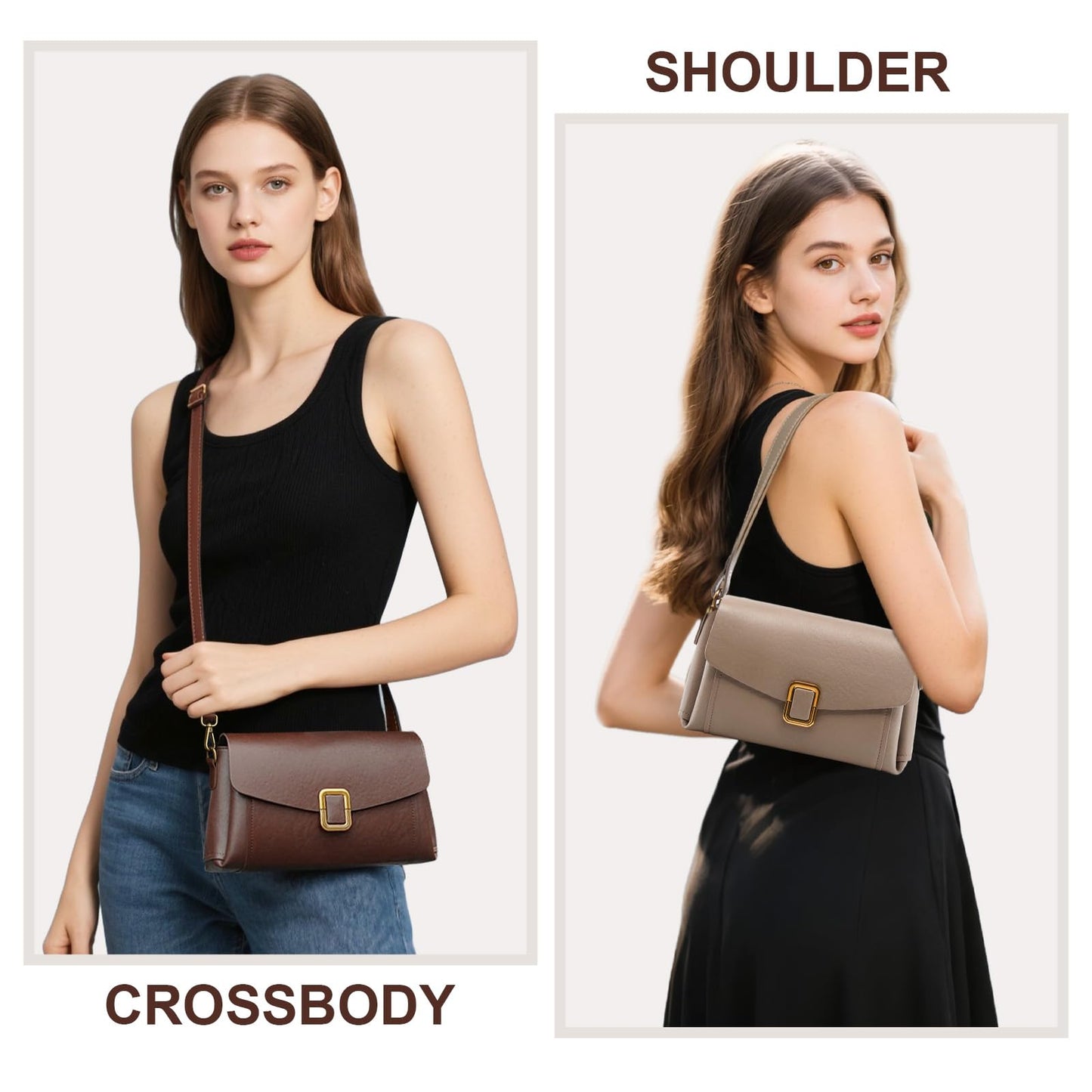 MoreFarther Genuine Leather Crossbody Bag for Women, Removable Satchel Adjustable Shoulder Bag (Chocolate)