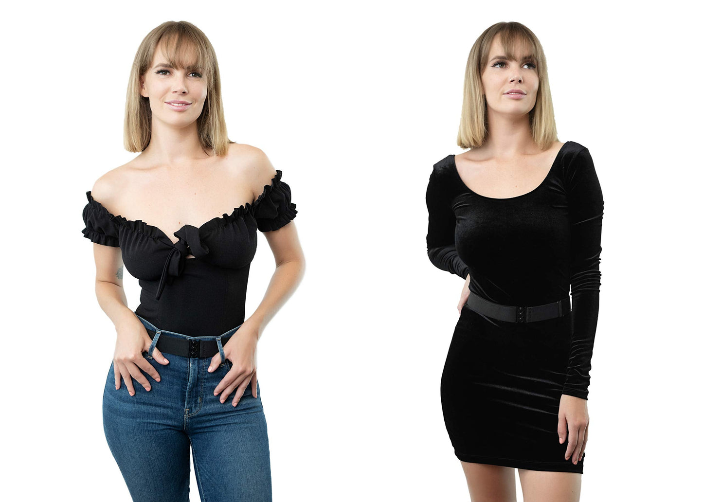 ONE-BELT No Show Invisible Elastic Belts for Women | Non Slip | Fits waist upto 50 Inch (Matte Black - Black, L -XXL)