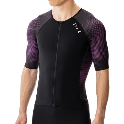 MY KILOMETRE Men's Triathlon Top Full Zip Short Sleeve Tri Shirt, Quick-Dry, UPF 50+ Protection with Reflective Back Pockets, Performance Gear for Running, Swimming, Cycling Purple