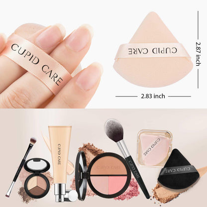 6 Pcs Triangle Powder Puff with 2 Travel Cases, Setting Powder Puffs for Face, Velour Makeup Puff for Loose Powder Body Powder, Blender Sponge Foundation Blending Sponges Beauty Tools