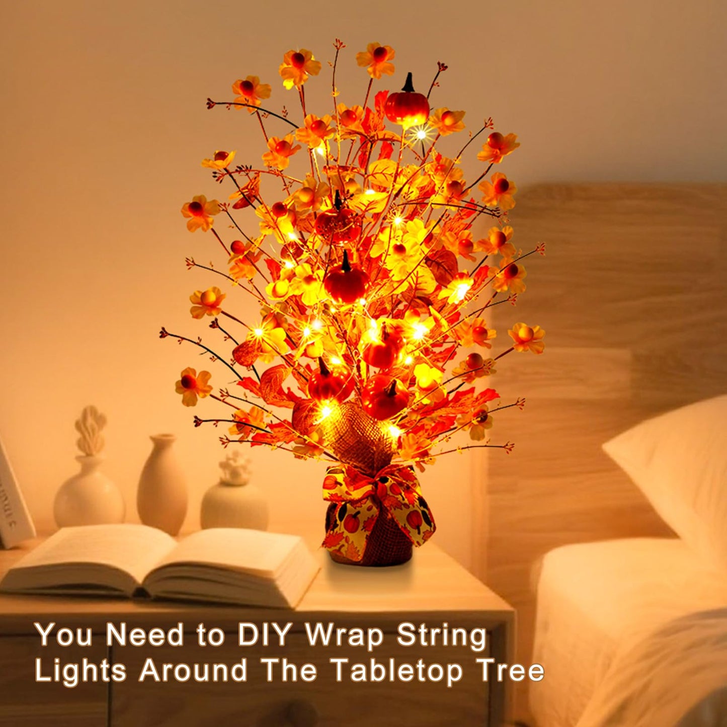 Joyhalo 2 Pack Lighted Christmas Tree Tabletop with LED Battery Operated Eucalyptus Trees with Lights, Christmas Centerpieces Decorations for Home, Tables, Desk, Office, Indoor Xmas Decor