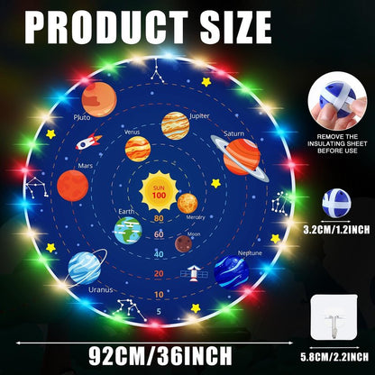 Glimin 36 Inch Large LED Dart Board Double Sided Dartboard with 20 LED Sticky Balls Planet Giant Dartboard Shooting Outdoor Toys Indoor Sport Toys Dartboards Party Game Toy Birthday Gifts