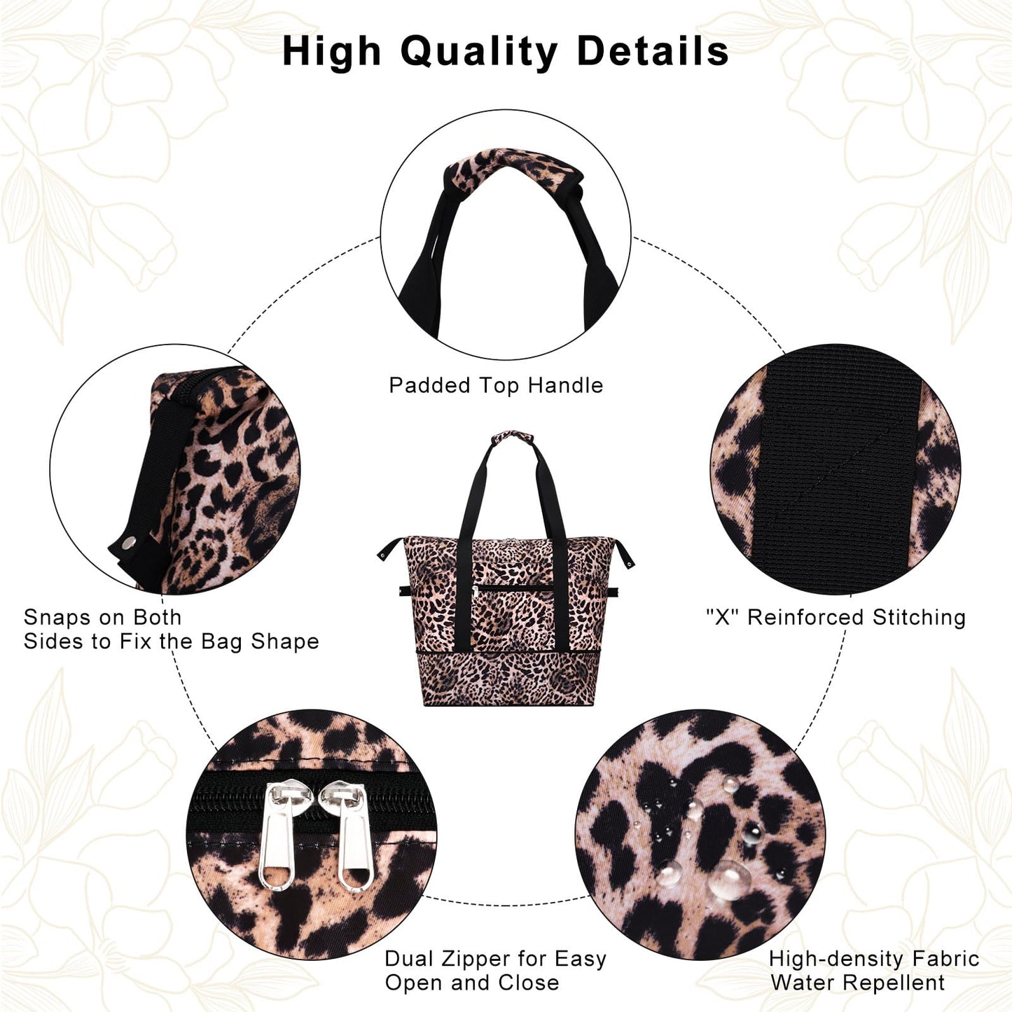 HAWEE Expandable Duffel Bag for Women with Trolley Sleeve and Wet Pocket Water Repellent Weekender Travel Tote Large Capacity Carry On Overnight Luggage, Leopard