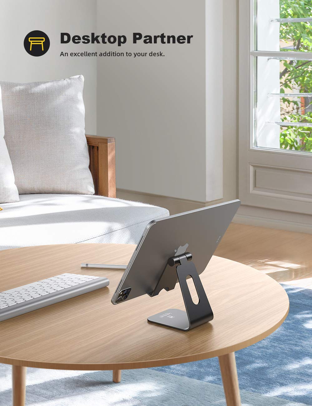 Lamicall Tablet Stand, Tablet Holder for Desk - Multi-Angle Adjustable Tablet Desktop Dock Cradle, Compatible with iPad Pro 11, 12.9, Air, Mini, Fire HD, Galaxy Tab, and Other 4-13" Tablets, Black
