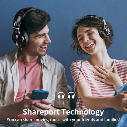OneOdio A71 Hi-Res Studio Recording Headphones - Wired Over Ear Headphones with SharePort, Monitoring Mixing Foldable Headset with Stereo Sound, 3.5/6.35MM Jack for PC Computer DJ Guitar-Black
