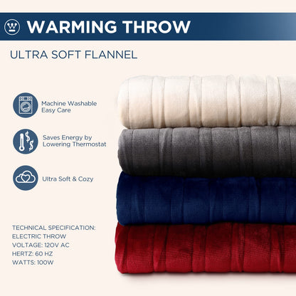 Westinghouse Electric Blanket Heated Throw, Super Cozy Soft Flannel 50"" x 60"" Heated Throw with 6 Fast Heating Levels & 2-10 Auto-Off, Machine Washable, ETL&FCC Certification, Navy Blue
