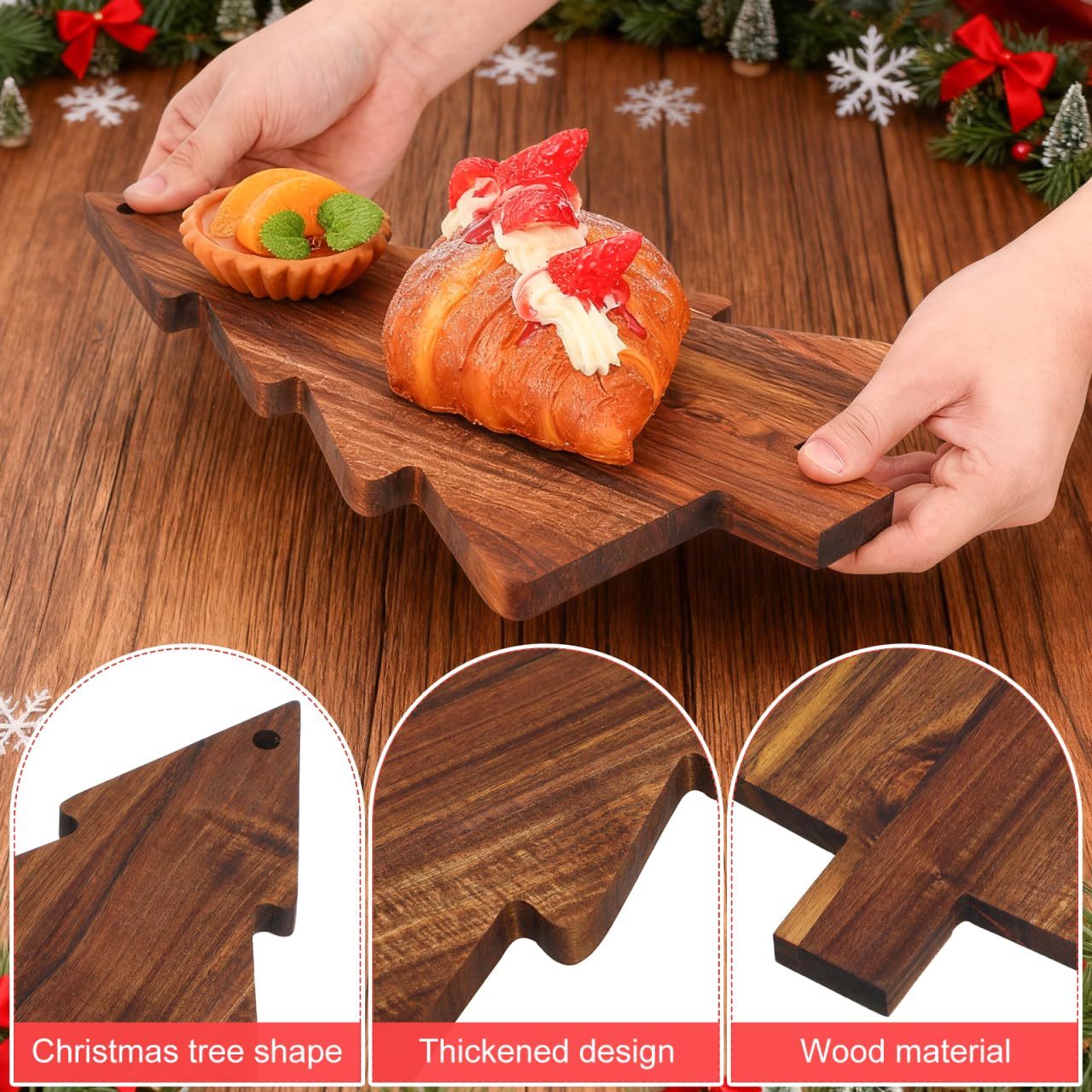 DOITOOL Christmas Tree Charcuterie Board Christmas Cutting Board Wood Fruit Tray Cheese Appetizer Tray Decorative Sushi Serving Plate Candy Dish Holiday Xmas Tree Platters