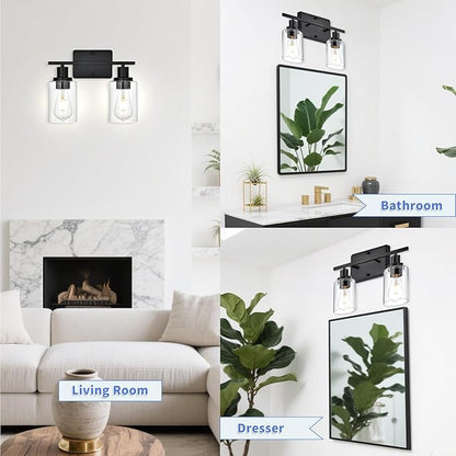 2-Light Bathroom Light Fixtures,Modern Black Bathroom Vanity Light,Bathroom Lighting Fixtures Over Mirror,Black Wall Lamp for Bedroom,Wall Lights for Living Room,Hallway