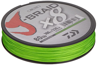 Daiwa J-BRAIDX8, Filler Spool, Chartreuse, Mono Dia.= 8lb.