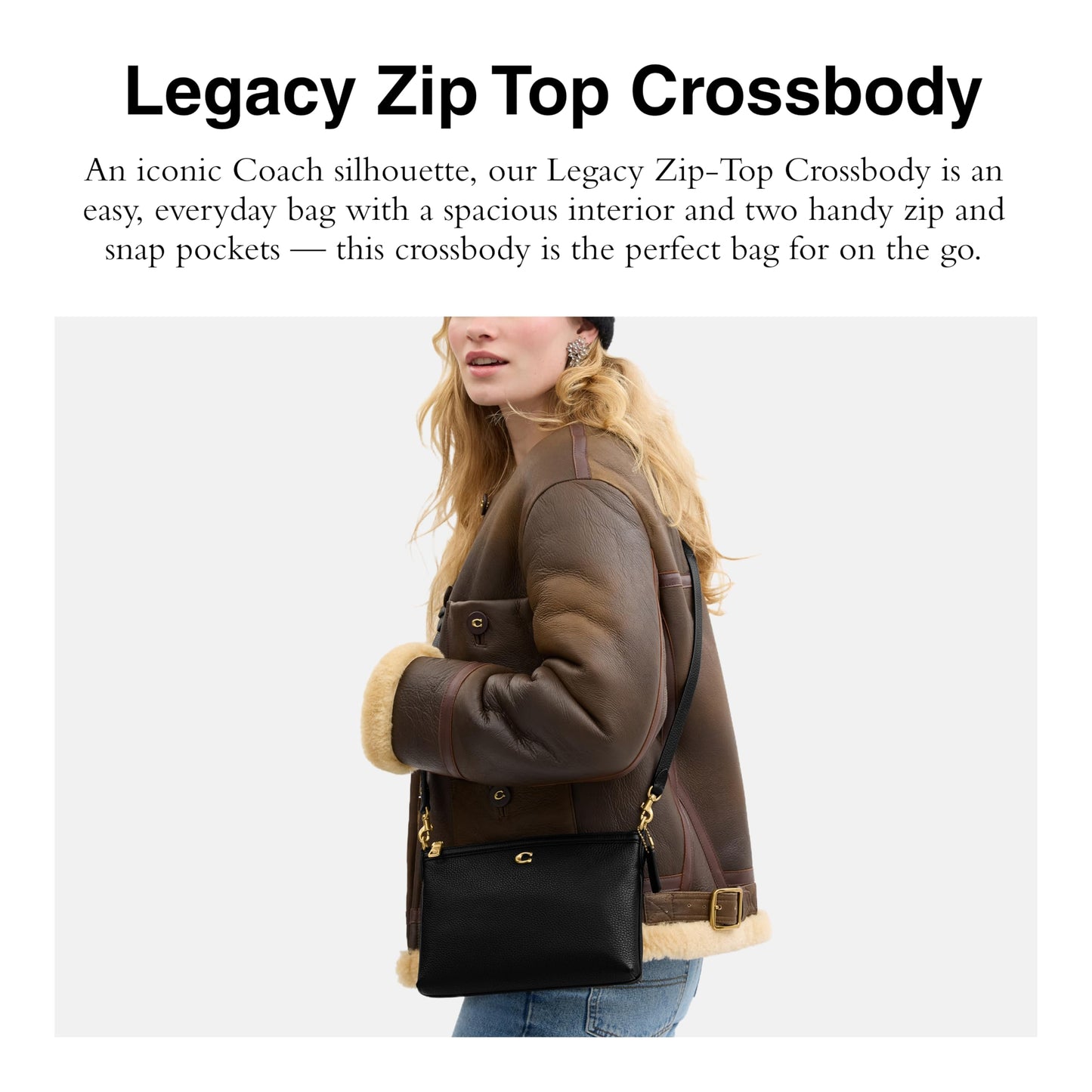 Coach Women's Legacy Zip Top Crossbody Bag, Black, One Size