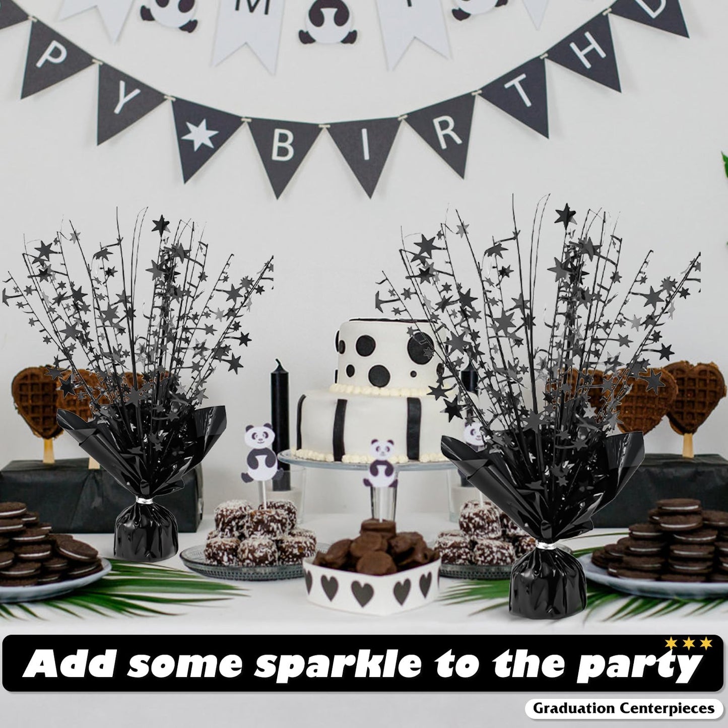 6 Pack Metallic Foil Spray Centerpiece Star Table Decoration Burst Table Centerpieces for Birthday Weddings Anniversaries Christmas New Year Holiday Party Supplies Decor (Black)