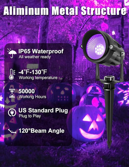 Halloween Outdoor Black Light Spotlight, LED Black Lights Waterproof Landscape Lighting with US Plug for Glow Party Body Paint Fluorescent Poster Stage Yard Garden Decoration(2 Pack)