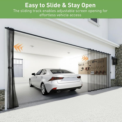 Sliding Garage Door Screen with Track, Garage Screen Doors for 1 Car Garage, 8x7 Ft Retractable Garage Net Screen, Smooth-Gliding, Magnetic Closure, Easy to Install, Black