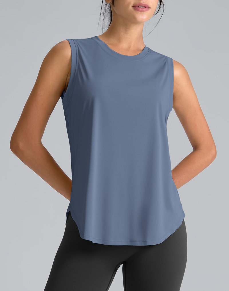 SANTINY Women's Sleeveless Workout Tops Breathable Lightweight Active Tennis Yoga Shirts Athletic Running Tank Tops for Women (Slate Blue_XL)
