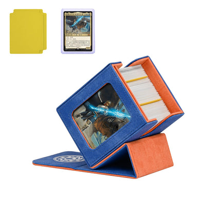 Infinity Guard Card Deck Box for MTG with Commander Display for 100+ Double Sleeved Cards, Magnetic Card Storage Box Fits for TCG Sports Trading Cards (Blue Purple&Grey)