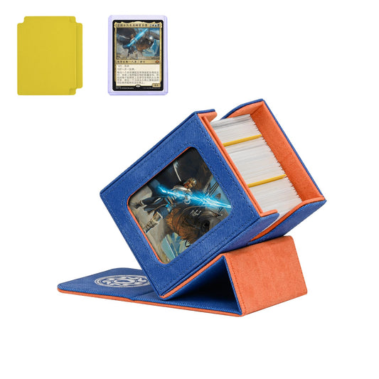 Infinity Guard Card Deck Box for MTG with Commander Display for 100+ Double Sleeved Cards, Magnetic Card Storage Box Fits for TCG Sports Trading Cards (Blue Purple&Grey)