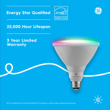 GE CYNC Smart LED PAR38 Flood Light Bulb - WiFi & Bluetooth Color Changing RGB Outdoor Light Bulbs - 90W Equivalent, Compatible with Alexa & Google Home - Dimmable, Long Lasting, Tuneable - Pack of 2