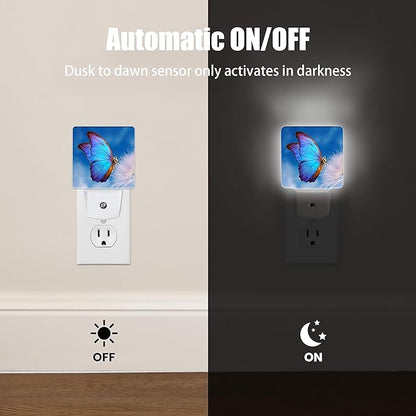 Blue Butterfly Night Light, Dandelion Night Lights Plug into Wall Decor for Bedroom, Bathroom, Hallway, Kitchen, Dusk to Dawn Sensor Nightlights for Girls Women Room Gifts