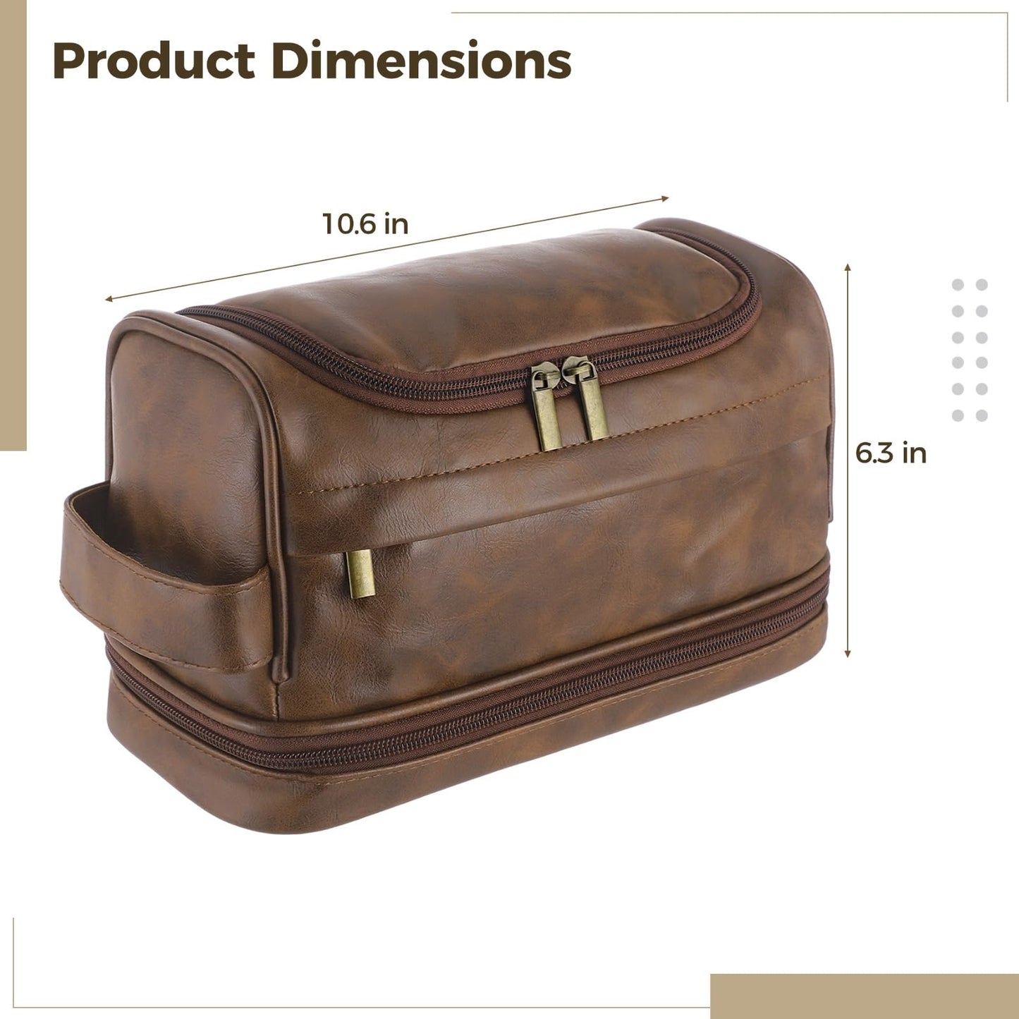 ZALIR Toiletry Bag for Men, PU Leather Waterproof Travel Kit with Hook, Multi-Compartment Shaving Organizer, Double Zipper Portable Cosmetic Bag for Business Trips