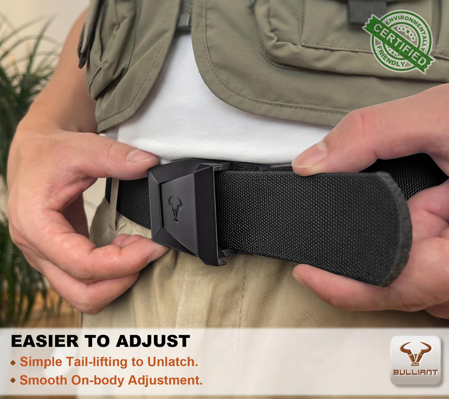 BULLIANT Men Tractical Belt,Stretch Western Rigger Web Belt For Cowboy Military Heavy Duty Hiking Hunting 1.5"-Cut For Fit(Black,28"-34" Waist Adjustable)
